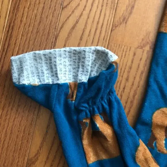 Carter's 1-Piece Bear Print Fleece Footie Teal Brown Pajamas Little Boy’s Size 5 - Picture 6 of 9